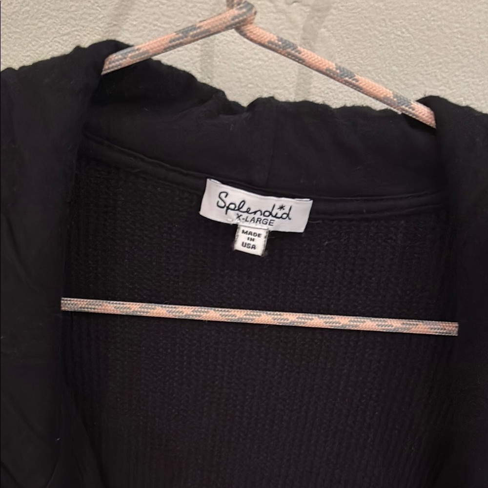 Splendid Elegant Black Open Front Hoodie Cardigan XL